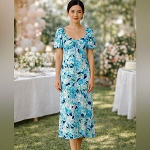 NEW! LOFT (Outlet) Blue & Green Floral Short Sleeve Women’s Midi Dress (NWT)